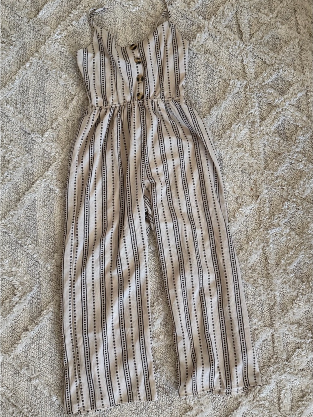 Charlotte Russe Beige and Black Striped Wide-Leg Jumpsuit